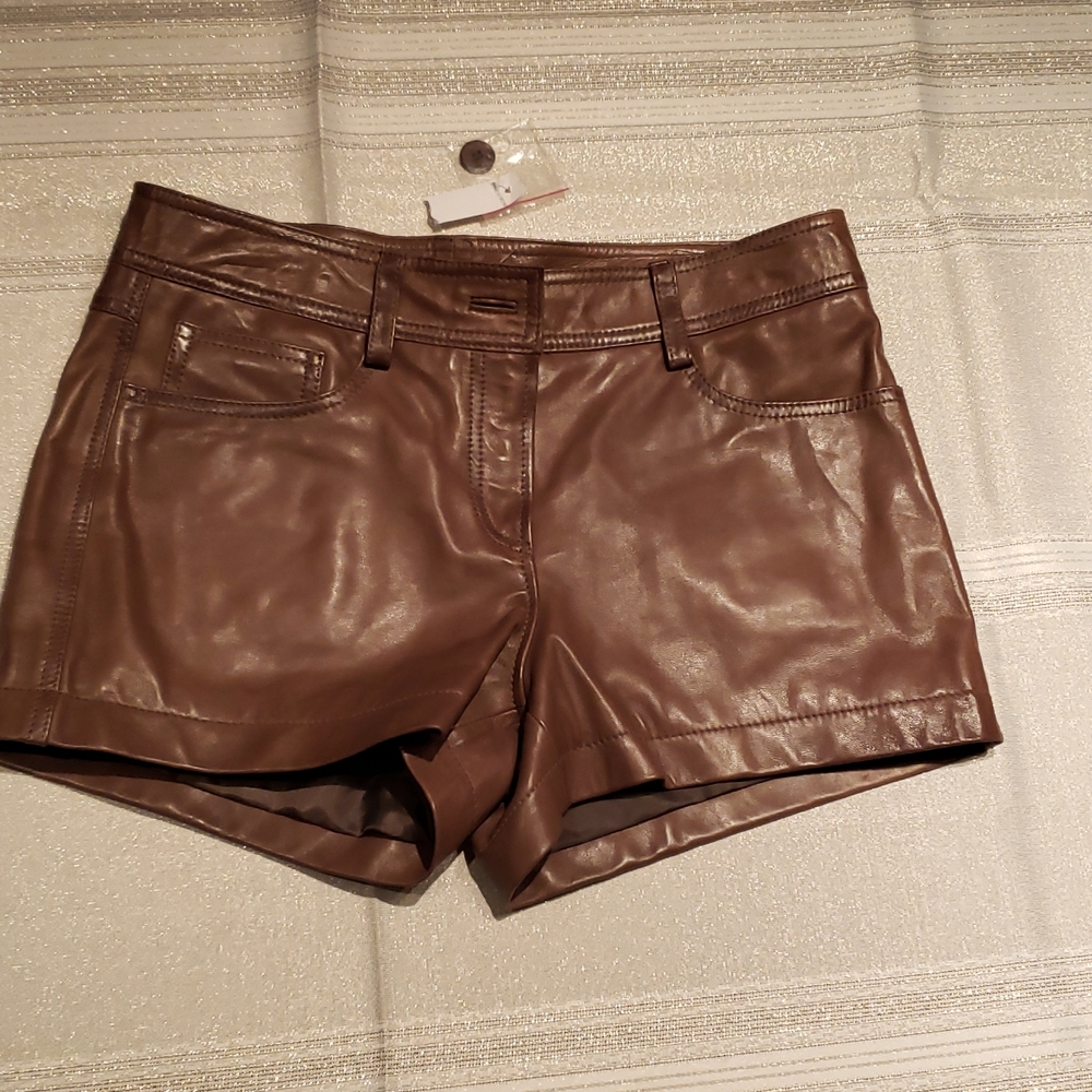 Leith Nordstrom NEW Genuine Leather Shorts Women's 6 Saddle Brown